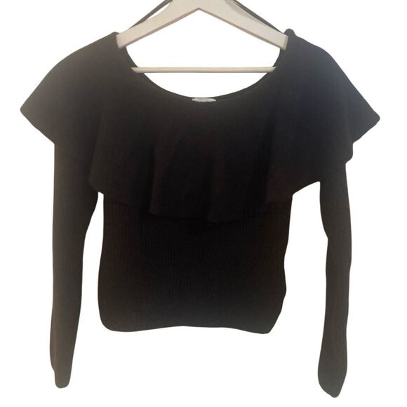 H&M wool blend FLOUNCE OFF THE SHOULDER SWEATER  brown medium - Picture 4 of 8